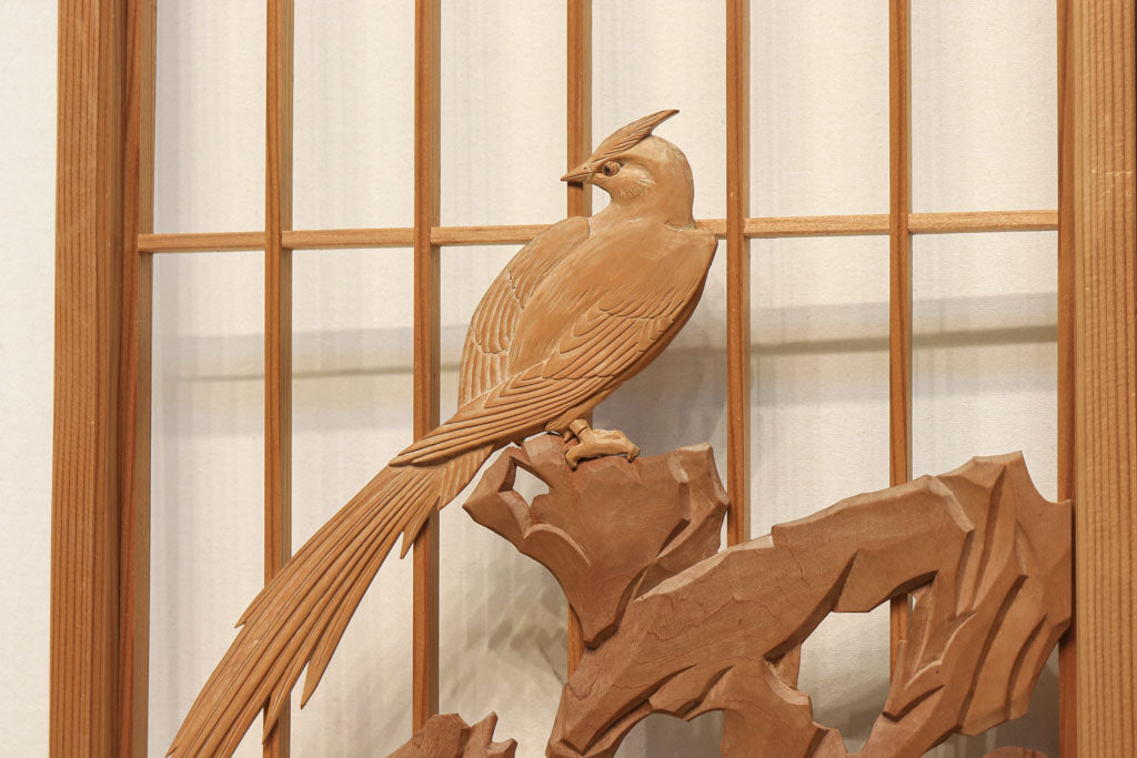 井波彫刻‼ 大きな鳥が舞う木地色の極上書院セット EZ1085 在庫4枚1組 – 古福庵 KOFUKUAN オンラインストア