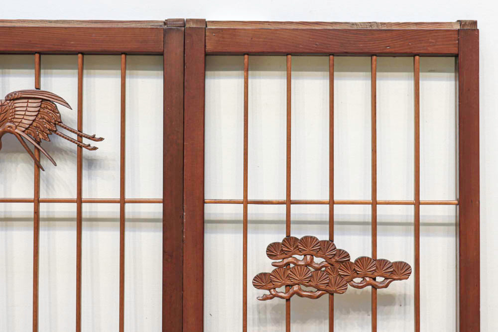 縁起の良い鶴亀と松を描いた書院セット　EZ1102　在庫2枚1組