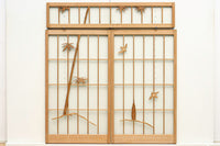 竹雀を描いた風流なスリガラス入り欄間・書院セット　EZ1228　在庫3枚1組