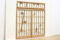 竹雀を描いた風流なスリガラス入り欄間・書院セット　EZ1228　在庫3枚1組