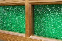昭和レトロ!! グリーンの色ガラスが映える木地色のガラス欄間　EZ1241　在庫1枚