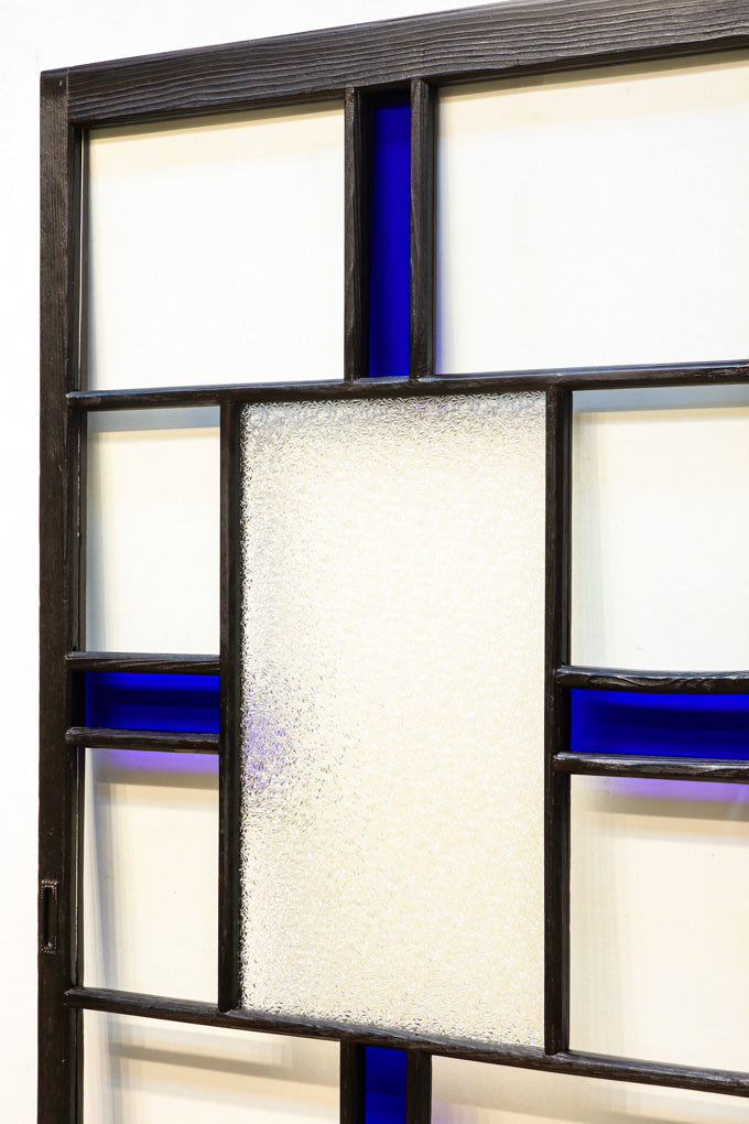 幅890ミリ　煌びやかなダイヤガラスにブルーが映える色ガラス戸　F7673　在庫2枚