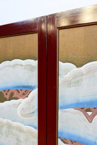 幅4間‼ 雪の積もる太い松を描いた迫力と上品さを兼ね備えた板絵戸　F7754 　在庫4枚1組