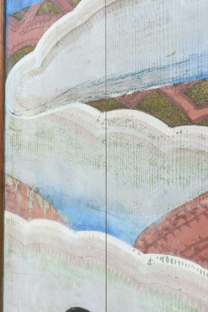 幅4間‼ 雪の積もる太い松を描いた迫力と上品さを兼ね備えた板絵戸　F7754 　在庫4枚1組