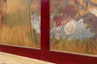 幅1080ミリ　季節感ある木々を華やかに描く板絵戸　F7755b　在庫2枚1組