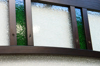 幅905ミリ　大きなガラス面に扇枠とグリーン色が映えるガラス戸　F7840　在庫2枚