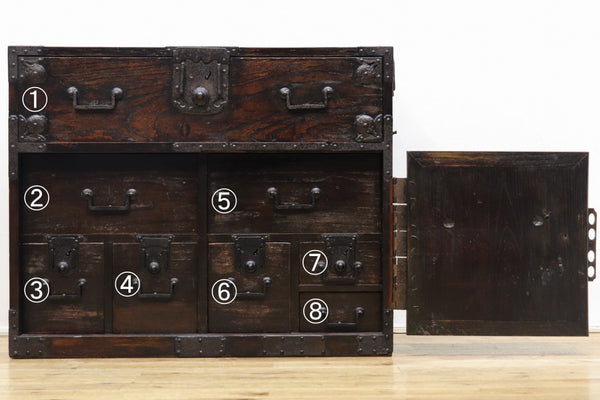 Curiosities!! Sado place chest chest of three-way keyaki making which makes you feel the history Ba9242