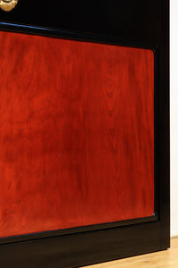 極上‼ けやき一枚板!! 幅900ミリ　華やかな色彩に黒漆枠を纏う板戸　F7722a　　在庫2枚1組　